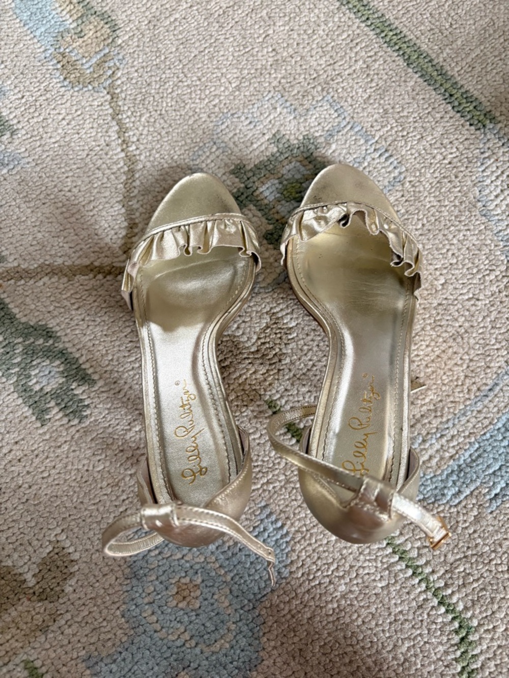 Lilly Pulitzer Gold Ruffle Ankle-Strap Heels